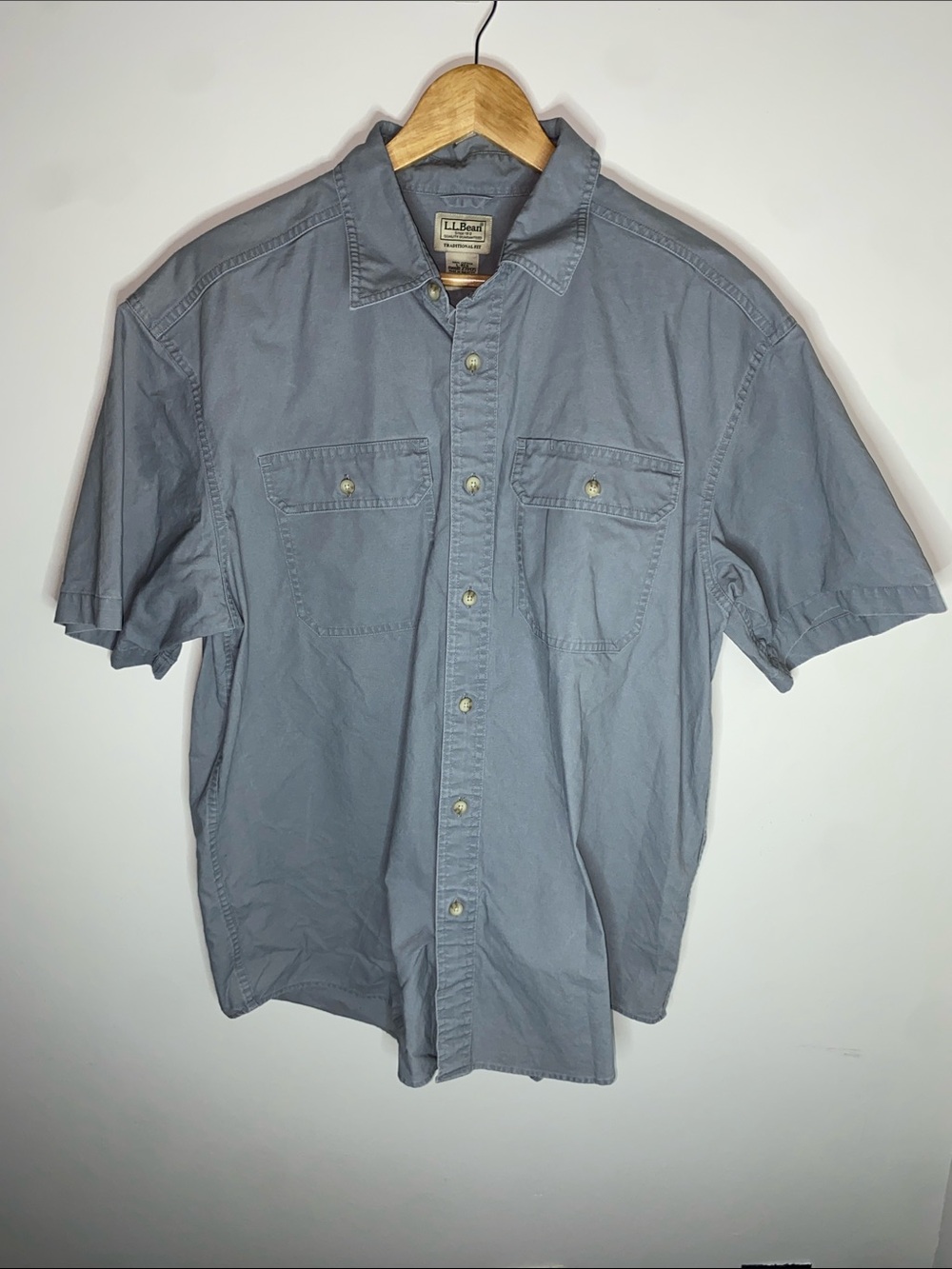 L.L. Bean Men's Short Sleeve Button-Down Shirt in Light Slate Blue